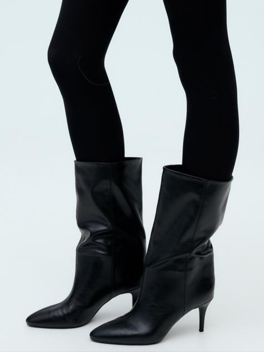 Zara Black Vegan Leather Heeled Boots Size 36/6